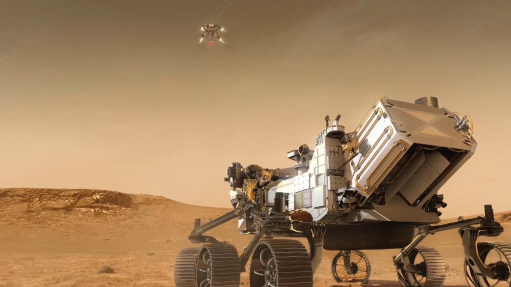 How will the Perseverance spacecraft land on Mars?