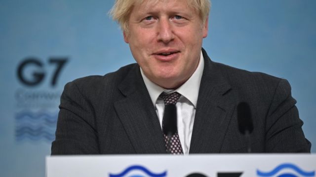 Boris Johnson during his press conference this Sunday in Cornwall, UK.