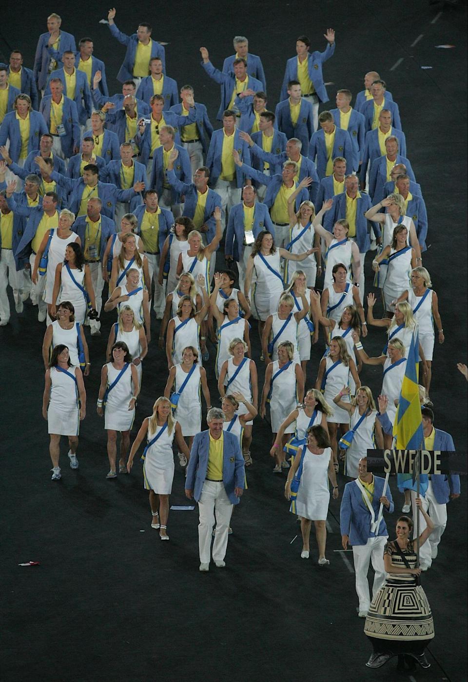 Sweden had different costumes for men and women at the 2004 Olympics (Jonathan Ferry/Getty Images)