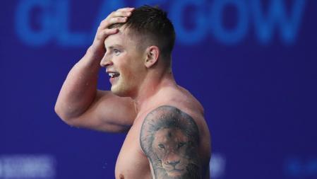 GLASCOW, Scotland - AUGUST 4: Adam Petty of Great Britain responds after winning the men's 100m breaststroke final on day three of the European Championships Glasgow 2018 at the Tulkros International Swimming Center on August 4, 2018 in Glasgow, Scotland.  (Photo by Ian McNicol/Getty Images)