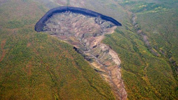 Melting permafrost has revealed the Batajica crater in Siberia.