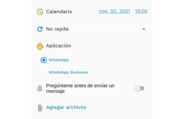 Once you grant the permissions to Wasavi, you can choose the date and time you want to send a WhatsApp message.  (Photo: mag)