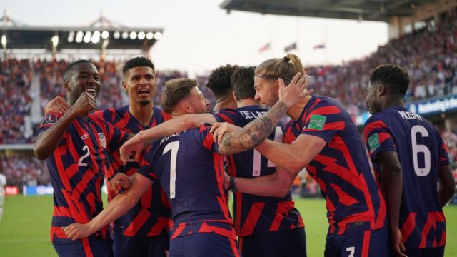 The US national team after scoring a goal against Panama