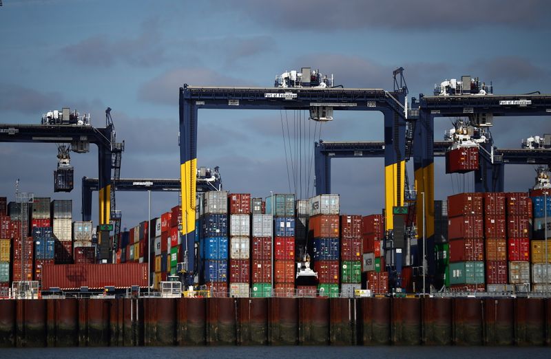 Containers stacked at the port of Felixstowe (Reuters / Hannah McKay)