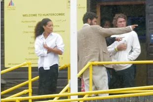 Baker's girlfriend Lilian de Carvalho Monteiro, with Noah and Elias, sons of Boris, during a prison visit last July